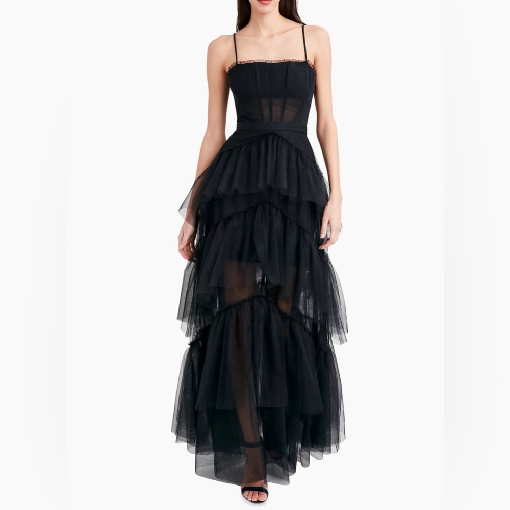 BCBG Sheer Tiered Ruffle Gown - Picture 1 of 5